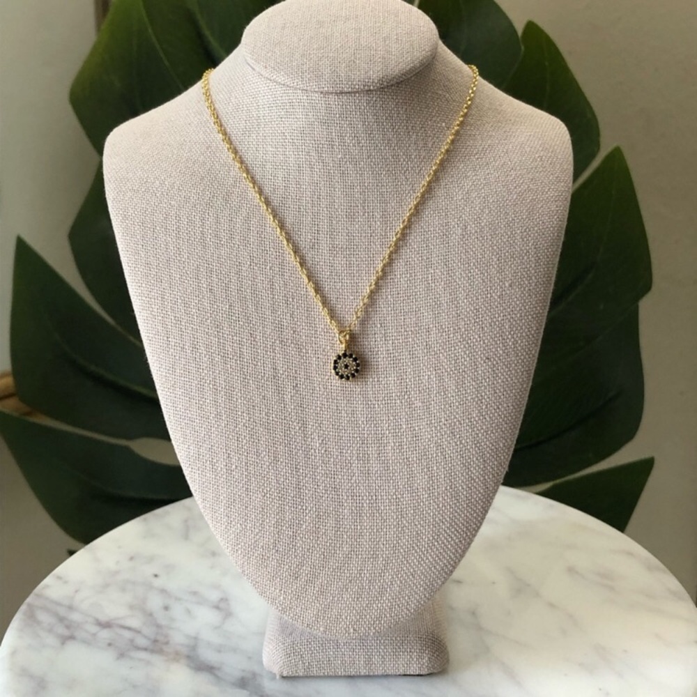 18K Gold Plated Dainty Evil Eye Round Pendant Necklace